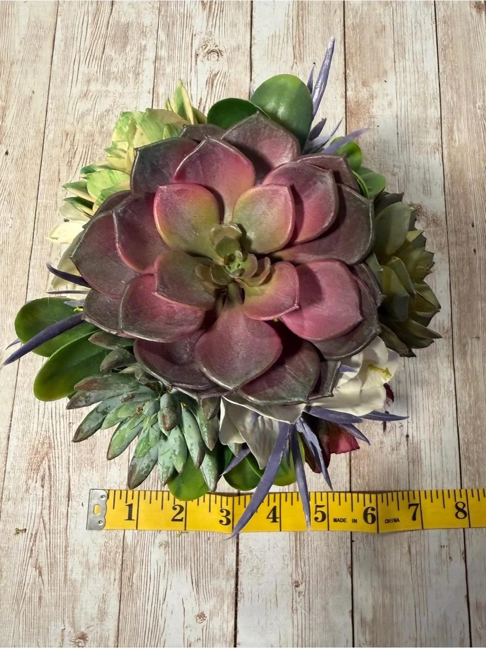 Decorative Teacup Faux Succulent Arrangement - Green & Purple